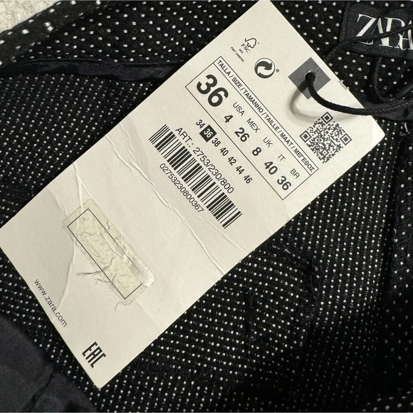 NWT ZARA Micro Polka Dot Dress Pants Trousers Size 4 Black White 30x27.5 Ankle - Picture 8 of 9